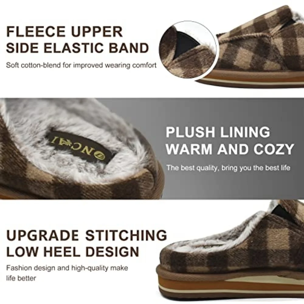 Men’s Anti Slip Cozy Fleece Memory Foam House Slippers - Plaid